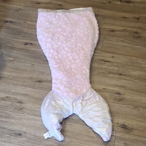 Pink Mermaid Tail Kids One Piece, Fluffy, Heart Print, Satin Tail